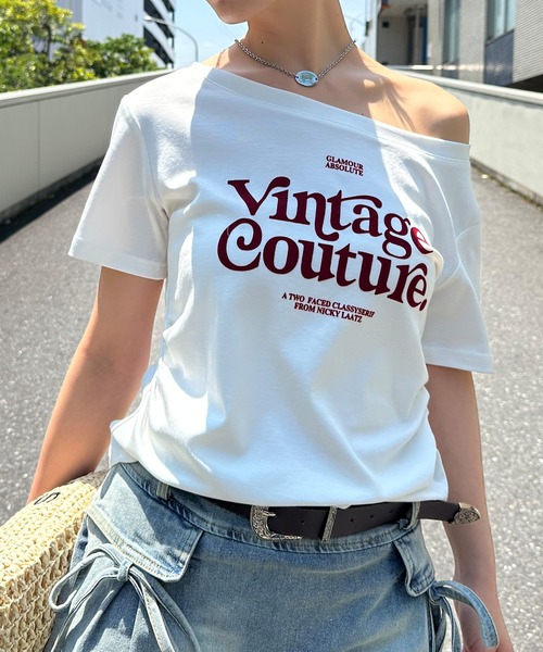 セール】フロッキーロゴオフショルトップス（Tシャツ/カットソー