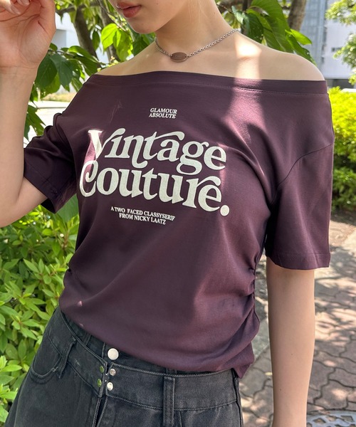 SpRay(スプレイ)の「フロッキーロゴオフショルトップス(Tシャツ/カットソー・レディース・ホワイト/グレー/ブラック/ブラウン/ボルドー・FREE)」の2枚目の写真