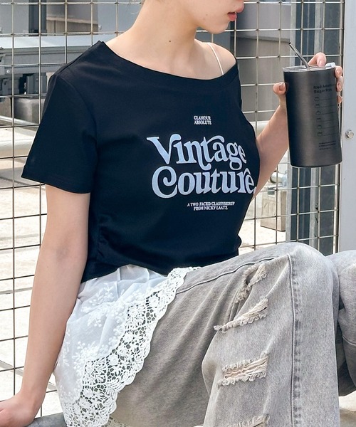 フロッキーロゴ フーディトップス レディース セール】フロッキーロゴオフショルトップス（Tシャツ/カットソー