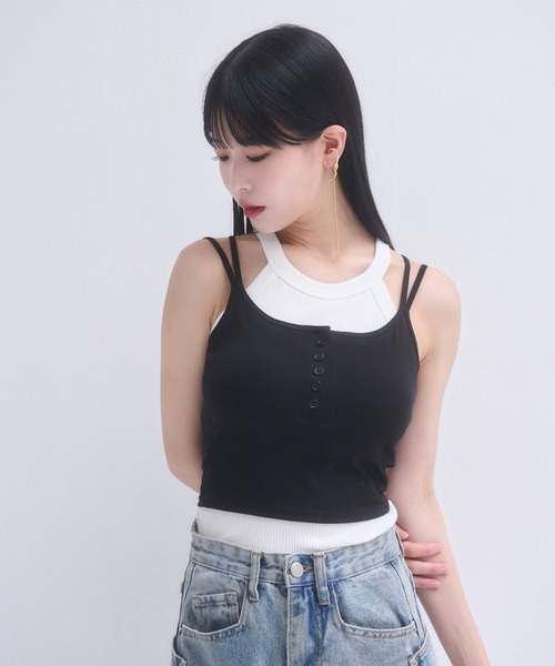 mellowneon(メロウネオン)の「ダブルストラップカップ付きキャミソール(キャミソール・レディース・アイボリー/ブラック/ホワイト/チャコールグレー・FREE)」の22枚目の写真