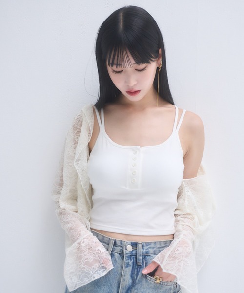 mellowneon(メロウネオン)の「ダブルストラップカップ付きキャミソール(キャミソール・レディース・アイボリー/ブラック/ホワイト/チャコールグレー・FREE)」の16枚目の写真