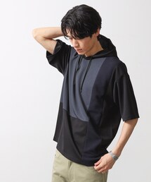 ブロッキング半袖パーカ　洗濯機OK