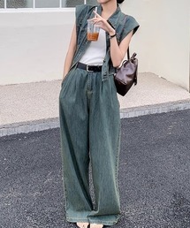 ベルト付きデニムセットアップ