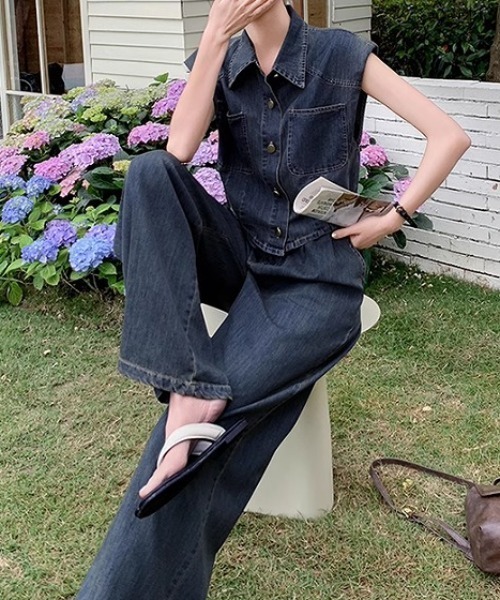 【新品・袋未開封】ファーデニムセットアップ セール】ベルト付きデニムセットアップ（セットアップ