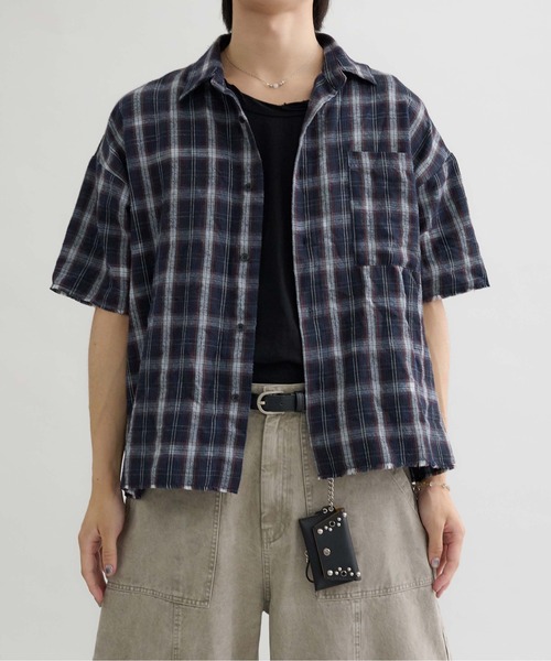 EPNK】Tie-dye cut off half check shirt / タイダイカットオフハーフ