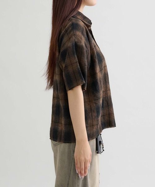 EPNK（イーピーエヌケー）の「【EPNK】Tie-dye cut off half check shirt /  タイダイカットオフハーフチェックシャツ（シャツ/ブラウス・メンズ・ブラック/ネイビー/ブラウン・SMALL/MEDIUM/LARGE）」の8枚目の写真