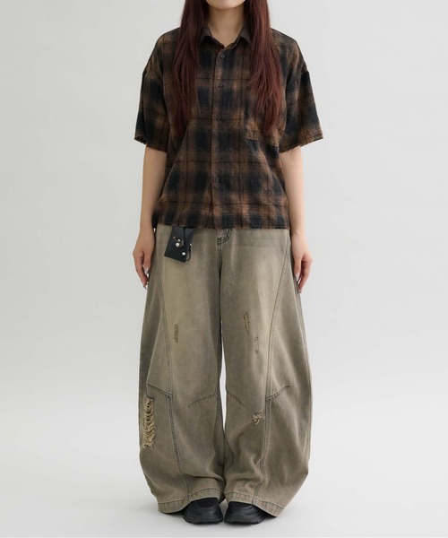 EPNK（イーピーエヌケー）の「【EPNK】Tie-dye cut off half check shirt /  タイダイカットオフハーフチェックシャツ（シャツ/ブラウス・メンズ・ブラック/ネイビー/ブラウン・SMALL/MEDIUM/LARGE）」の9枚目の写真