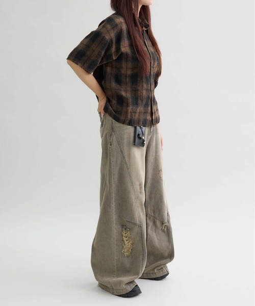 EPNK（イーピーエヌケー）の「【EPNK】Tie-dye cut off half check shirt /  タイダイカットオフハーフチェックシャツ（シャツ/ブラウス・メンズ・ブラック/ネイビー/ブラウン・SMALL/MEDIUM/LARGE）」の10枚目の写真