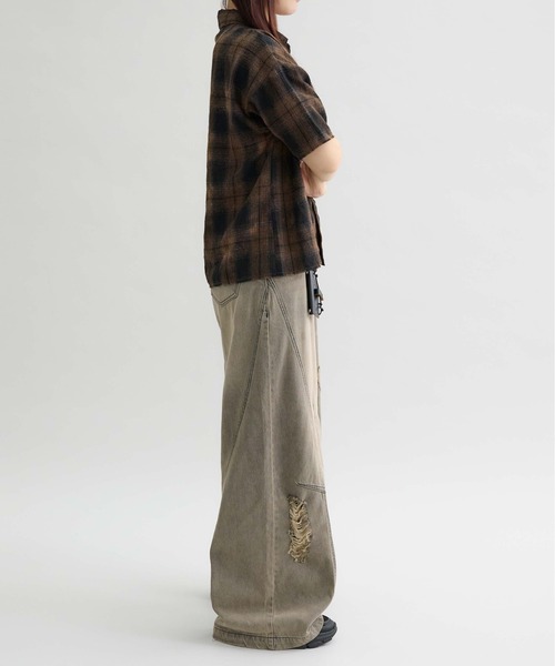 EPNK（イーピーエヌケー）の「【EPNK】Tie-dye cut off half check shirt /  タイダイカットオフハーフチェックシャツ（シャツ/ブラウス・メンズ・ブラック/ネイビー/ブラウン・SMALL/MEDIUM/LARGE）」の11枚目の写真