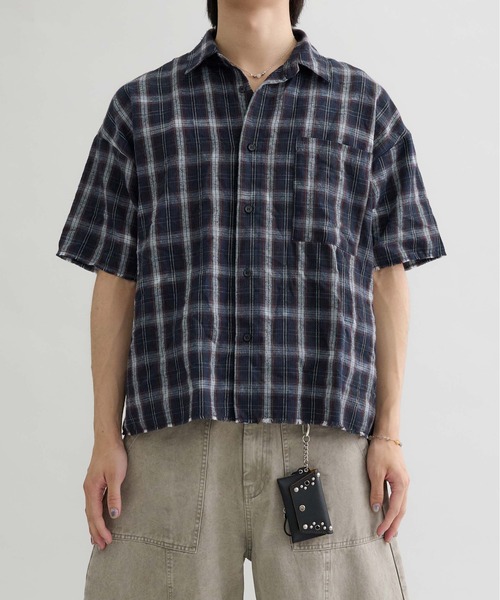 EPNK（イーピーエヌケー）の「【EPNK】Tie-dye cut off half check shirt /  タイダイカットオフハーフチェックシャツ（シャツ/ブラウス・メンズ・ブラック/ネイビー/ブラウン・SMALL/MEDIUM/LARGE）」の15枚目の写真