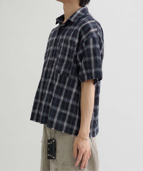 EPNK（イーピーエヌケー）の「【EPNK】Tie-dye cut off half check shirt /  タイダイカットオフハーフチェックシャツ（シャツ/ブラウス・メンズ・ブラック/ネイビー/ブラウン・SMALL/MEDIUM/LARGE）」の16枚目の写真