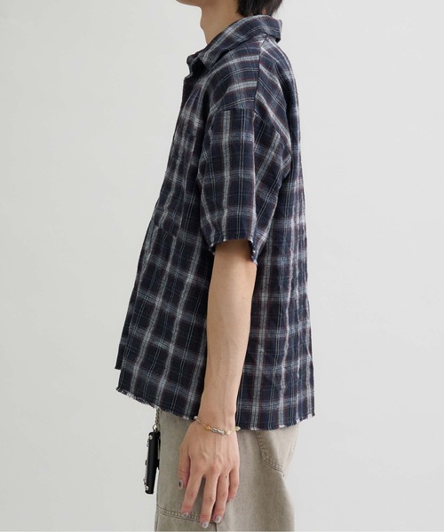 EPNK（イーピーエヌケー）の「【EPNK】Tie-dye cut off half check shirt /  タイダイカットオフハーフチェックシャツ（シャツ/ブラウス・メンズ・ブラック/ネイビー/ブラウン・SMALL/MEDIUM/LARGE）」の17枚目の写真