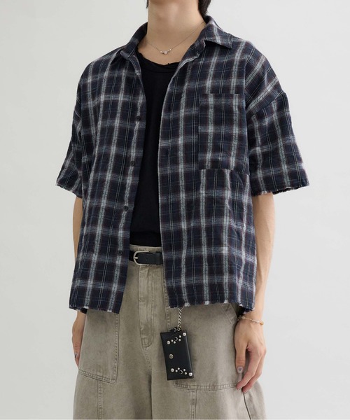 EPNK（イーピーエヌケー）の「【EPNK】Tie-dye cut off half check shirt /  タイダイカットオフハーフチェックシャツ（シャツ/ブラウス・メンズ・ブラック/ネイビー/ブラウン・SMALL/MEDIUM/LARGE）」の19枚目の写真