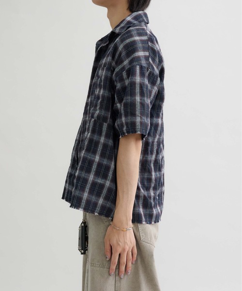 EPNK（イーピーエヌケー）の「【EPNK】Tie-dye cut off half check shirt /  タイダイカットオフハーフチェックシャツ（シャツ/ブラウス・メンズ・ブラック/ネイビー/ブラウン・SMALL/MEDIUM/LARGE）」の20枚目の写真