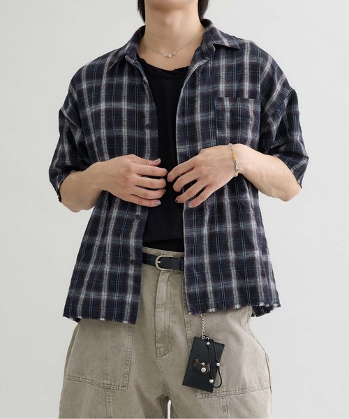 EPNK（イーピーエヌケー）の「【EPNK】Tie-dye cut off half check shirt /  タイダイカットオフハーフチェックシャツ（シャツ/ブラウス・メンズ・ブラック/ネイビー/ブラウン・SMALL/MEDIUM/LARGE）」の18枚目の写真