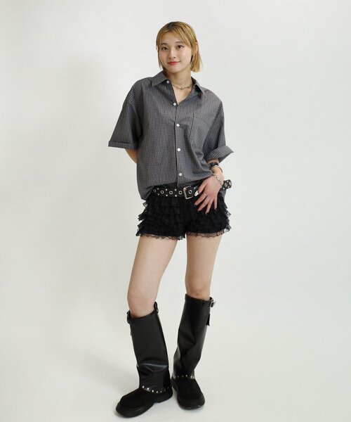 WHO'S WHO gallery（フーズフーギャラリー）の「【KOOKY'N/クーキー】チェック半袖シャツ（シャツ/ブラウス・レディース・ブラック/グリーン・FREE）」の5枚目の写真