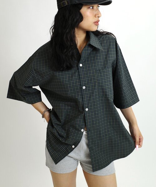 WHO'S WHO gallery（フーズフーギャラリー）の「【KOOKY'N/クーキー】チェック半袖シャツ（シャツ/ブラウス・レディース・ブラック/グリーン・FREE）」の12枚目の写真
