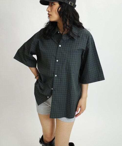 WHO'S WHO gallery（フーズフーギャラリー）の「【KOOKY'N/クーキー】チェック半袖シャツ（シャツ/ブラウス・レディース・ブラック/グリーン・FREE）」の13枚目の写真