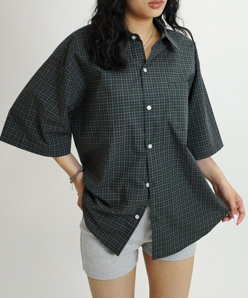WHO'S WHO gallery（フーズフーギャラリー）の「【KOOKY'N/クーキー】チェック半袖シャツ（シャツ/ブラウス・レディース・ブラック/グリーン・FREE）」の14枚目の写真