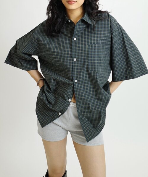 WHO'S WHO gallery（フーズフーギャラリー）の「【KOOKY'N/クーキー】チェック半袖シャツ（シャツ/ブラウス・レディース・ブラック/グリーン・FREE）」の15枚目の写真