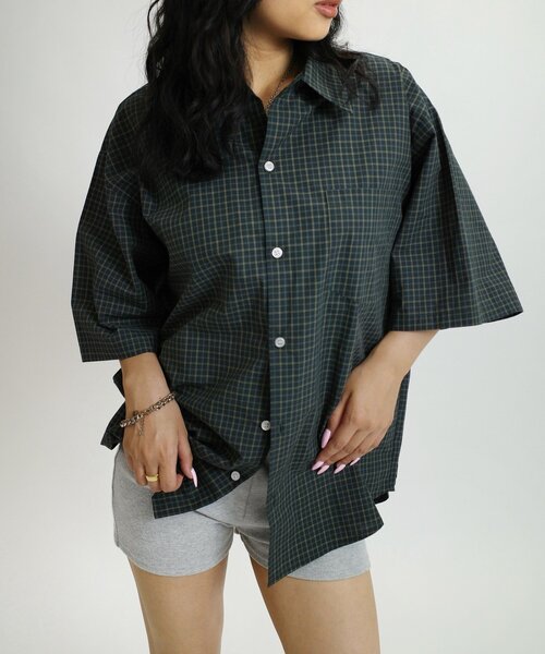 WHO'S WHO gallery（フーズフーギャラリー）の「【KOOKY'N/クーキー】チェック半袖シャツ（シャツ/ブラウス・レディース・ブラック/グリーン・FREE）」の16枚目の写真