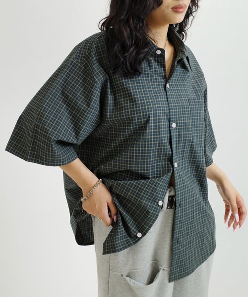 WHO'S WHO gallery（フーズフーギャラリー）の「【KOOKY'N/クーキー】チェック半袖シャツ（シャツ/ブラウス・レディース・ブラック/グリーン・FREE）」の19枚目の写真