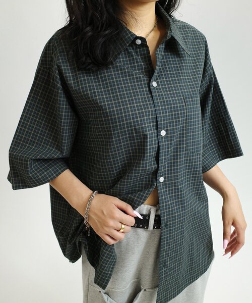 WHO'S WHO gallery（フーズフーギャラリー）の「【KOOKY'N/クーキー】チェック半袖シャツ（シャツ/ブラウス・レディース・ブラック/グリーン・FREE）」の22枚目の写真