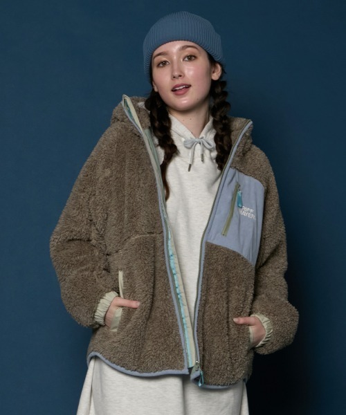 KRIFF MAYER Lady's Collection（クリフメイヤーレディースコレクション）の「【軽い･暖かい】シャギーボアフードジャケット（その他アウター・レディース・カラフル/ネイビー/ブラウン/ブラック/グレー/グリーン/ナチュラル・MEDIUM/LARGE）」の2枚目の写真