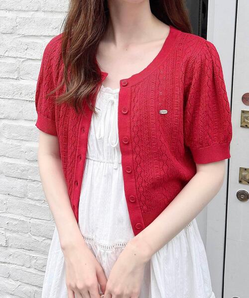 INGNI(イング)の「プレート付パターンメッシュ半袖ニットカーディガン(カーディガン/ボレロ・レディース・ピンク/レッド/ネイビー/オフホワイト・M)」の10枚目の写真