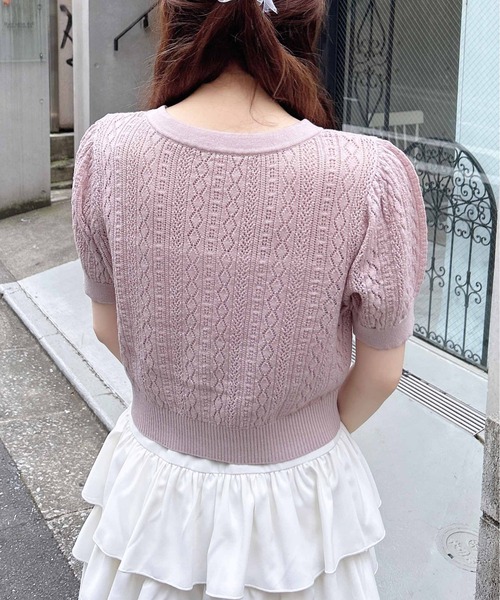INGNI(イング)の「プレート付パターンメッシュ半袖ニットカーディガン(カーディガン/ボレロ・レディース・ピンク/レッド/ネイビー/オフホワイト・M)」の13枚目の写真