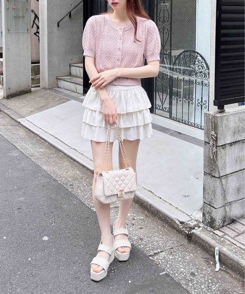INGNI(イング)の「プレート付パターンメッシュ半袖ニットカーディガン(カーディガン/ボレロ・レディース・ピンク/レッド/ネイビー/オフホワイト・M)」の11枚目の写真