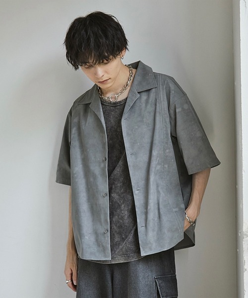 Spielio（シュピーリオ）の「【Spielio】Fade patterned shirred design shirt/ フェード柄シャーリングデザインシャツ（シャツ/ブラウス・メンズ・グレー/ブラック/ホワイト・L/M/S）」の3枚目の写真