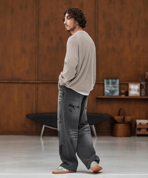 CAMBIO(カンビオ)の「mp13856-Distressed Denim Relax Straight Pants デニムパンツ(デニムパンツ・メンズ・ブラック/インディゴブルー・S/M/L)」の4枚目の写真