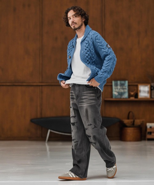 CAMBIO(カンビオ)の「mp13856-Distressed Denim Relax Straight Pants デニムパンツ(デニムパンツ・メンズ・ブラック/インディゴブルー・S/M/L)」の6枚目の写真