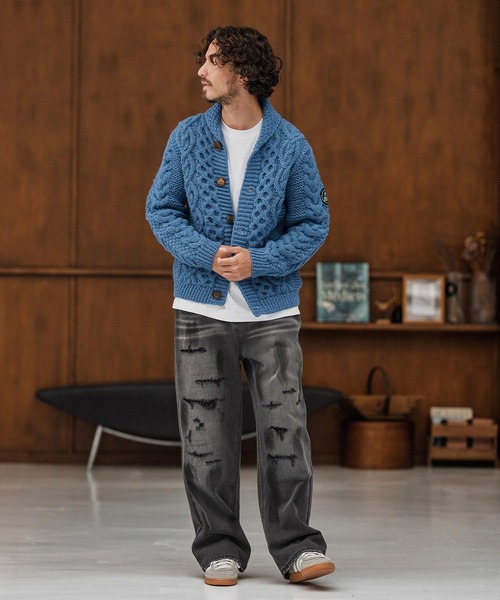 CAMBIO(カンビオ)の「mp13856-Distressed Denim Relax Straight Pants デニムパンツ(デニムパンツ・メンズ・ブラック/インディゴブルー・S/M/L)」の7枚目の写真
