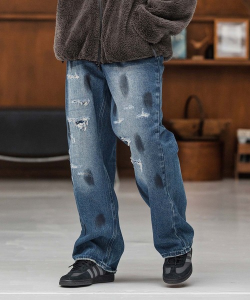 CAMBIO(カンビオ)の「mp13856-Distressed Denim Relax Straight Pants デニムパンツ(デニムパンツ・メンズ・ブラック/インディゴブルー・S/M/L)」の9枚目の写真