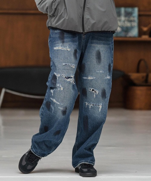 CAMBIO(カンビオ)の「mp13856-Distressed Denim Relax Straight Pants デニムパンツ(デニムパンツ・メンズ・ブラック/インディゴブルー・S/M/L)」の10枚目の写真