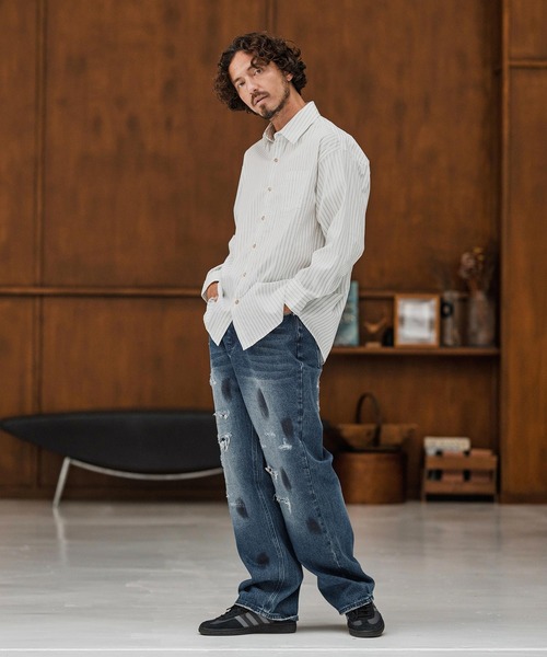 CAMBIO(カンビオ)の「mp13856-Distressed Denim Relax Straight Pants デニムパンツ(デニムパンツ・メンズ・ブラック/インディゴブルー・S/M/L)」の11枚目の写真