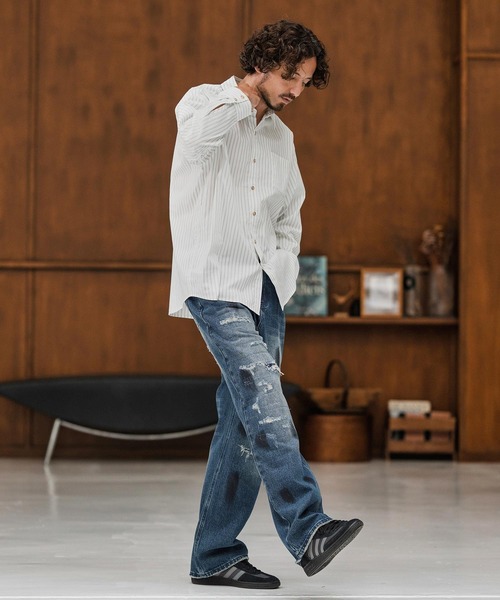 CAMBIO(カンビオ)の「mp13856-Distressed Denim Relax Straight Pants デニムパンツ(デニムパンツ・メンズ・ブラック/インディゴブルー・S/M/L)」の12枚目の写真