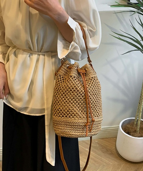 Call It Spring ナチュラル・編み込み☆2way・巾着かごバッグ florist かごバッグ カゴバッグ 2WAY カゴ編みレザーライクワン