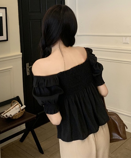 Lace Ladies(レースレディース)の「2way フロントリボン シャーリング パフスリーブ ブラウス(シャツ/ブラウス・レディース・ブラック/ブルー・XL/M)」の8枚目の写真