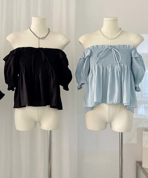 Lace Ladies(レースレディース)の「2way フロントリボン シャーリング パフスリーブ ブラウス(シャツ/ブラウス・レディース・ブラック/ブルー・XL/M)」の10枚目の写真