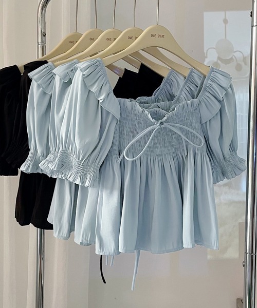 Lace Ladies(レースレディース)の「2way フロントリボン シャーリング パフスリーブ ブラウス(シャツ/ブラウス・レディース・ブラック/ブルー・XL/M)」の13枚目の写真