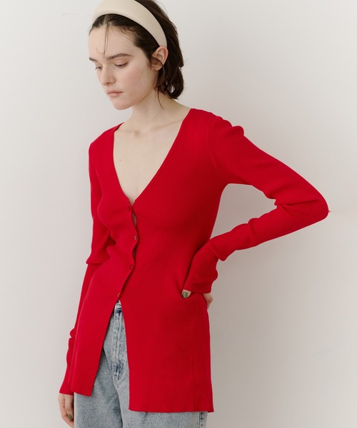 LA BELLE ETUDE(ラベルエチュード)の「バックスリットリブカーディガン(カーディガン/ボレロ・レディース・ブラック/ブルー/レッド/ブラウン/アイボリー/ピンク/ミント・FREE)」の7枚目の写真