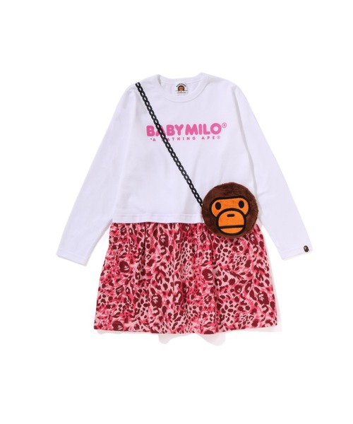 A BATHING APE（アベイシングエイプ）の「WILD LEOPARD PATTERN MILO POCHETTE DRESS（ワンピース・キッズ・ブラック/ホワイト・130/110/120/100/140）」の2枚目の写真