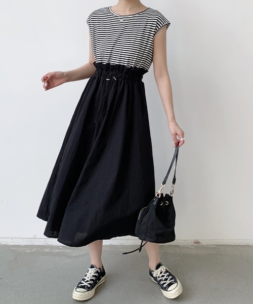 Doux Belle(ドゥーベル)の「ウエストリボンノースリーブワンピース(ワンピース・レディース・ブラック/ホワイト/ホワイト系その他/ネイビー/ストライプ・MEDIUM)」の9枚目の写真