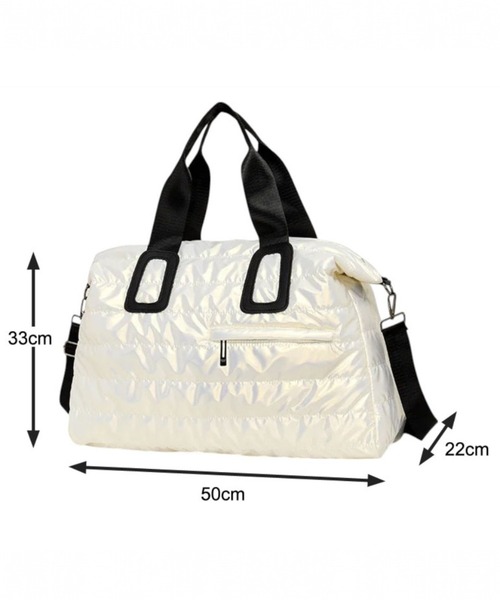 COMON+(コモンプラス)の「撥水加工で大容量35L 機内持ち込み可能 ボストンバッグ(ボストンバッグ・レディース・シルバー/ブラック/アイボリー・FREE)」の4枚目の写真