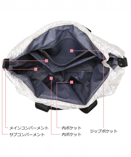 COMON+(コモンプラス)の「撥水加工で大容量35L 機内持ち込み可能 ボストンバッグ(ボストンバッグ・レディース・シルバー/ブラック/アイボリー・FREE)」の6枚目の写真