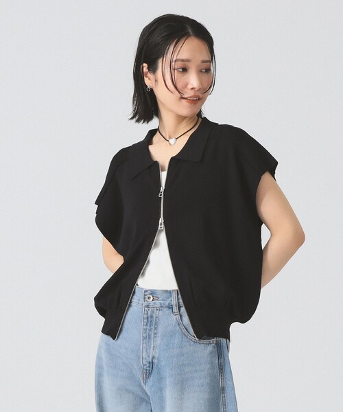 Ray BEAMS（レイビームス）の「フレンチスリーブ ジップ ポロ カーディガン（カーディガン/ボレロ・レディース・ブラック/アイボリー・ONE SIZE）」の8枚目の写真