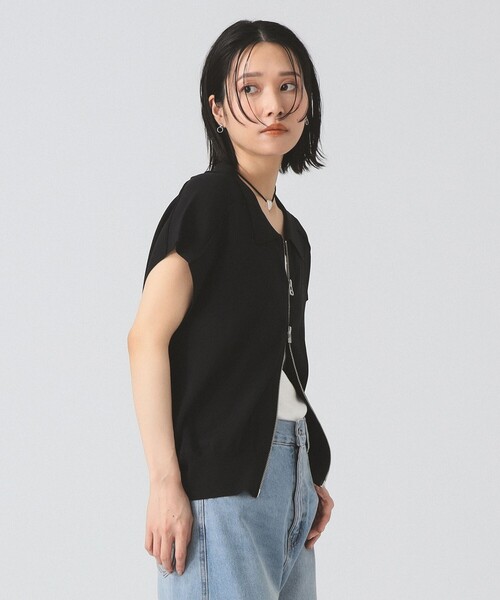 Ray BEAMS（レイビームス）の「フレンチスリーブ ジップ ポロ カーディガン（カーディガン/ボレロ・レディース・ブラック/アイボリー・ONE SIZE）」の9枚目の写真